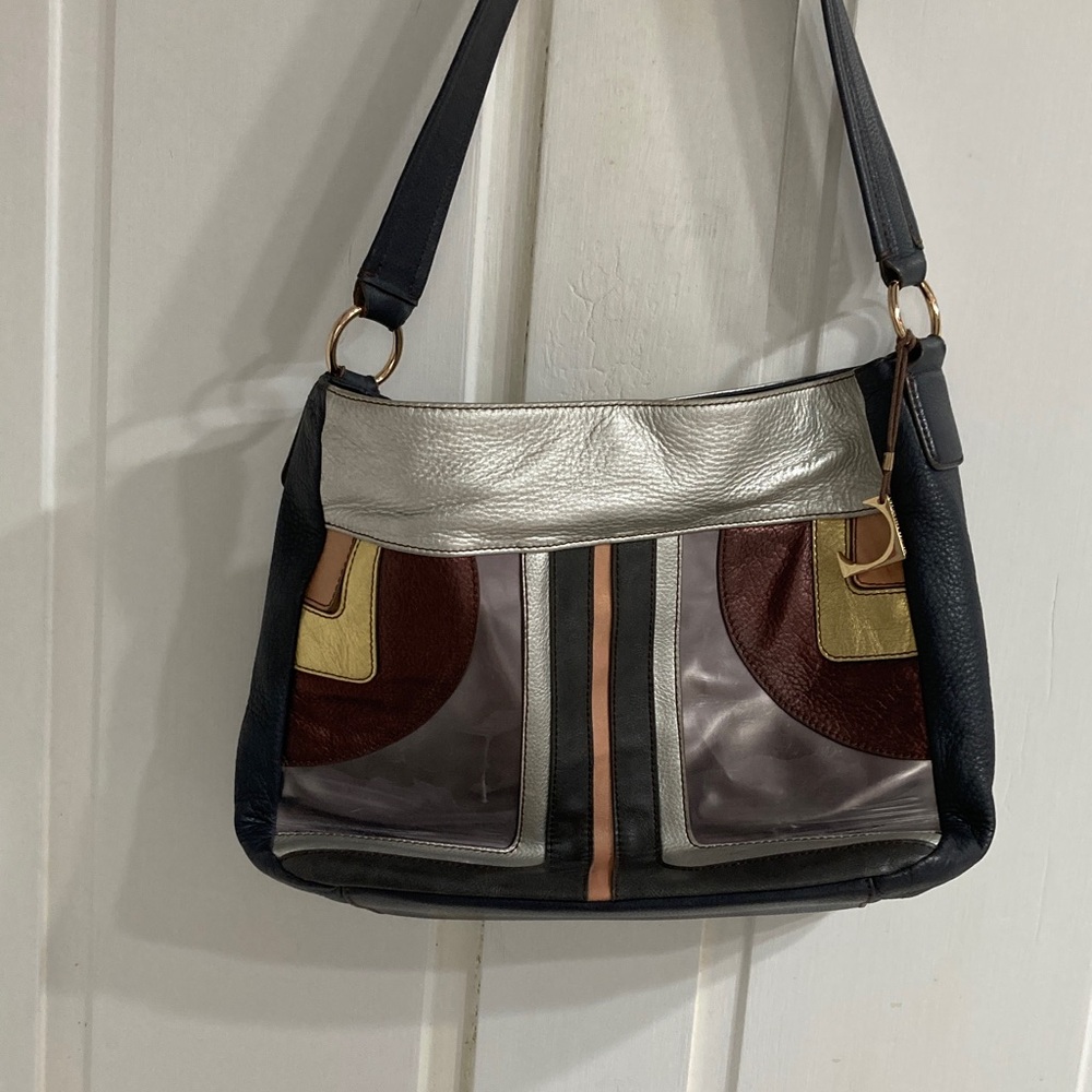 Vintage Liz Multicolor Leather Patchwork Shoulder Bag - Silver, Black, Brown